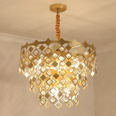 Gold 3 Layers Hanging Ceiling Light Postmodern 6 Heads Geometric Crystal Chandelier Light