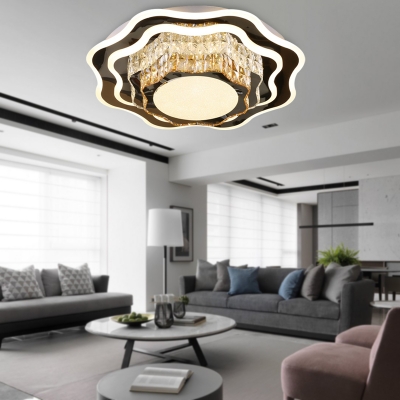 LED Flower Flush Mount Lamp Modern Style White Crystal Ceiling Mounted Fixture for Living Room