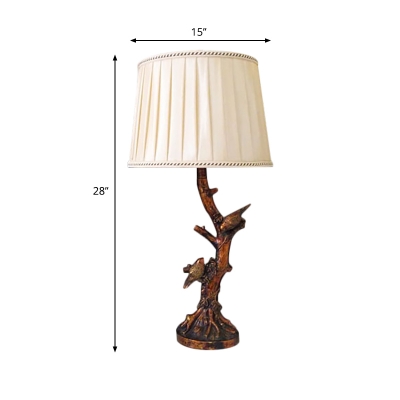 Lodge Table Lighting Gathered Fabric Shade 1 Head Standing Table Lamp with Tree Design Lamp Base