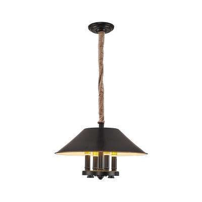 Metallic Conical Shade Chandelier Light Industrial Style 4 Bulbs Black Hanging Light Fixture for Dining Room