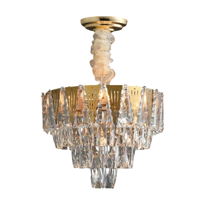 Metallic Triangle Chandelier Modern 7-Light Gold Hanging Ceiling Light with Crystal Icicles