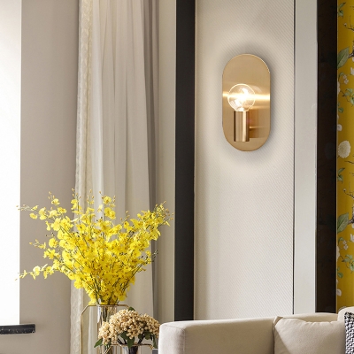 Minimalist Bare Bulb Wall Sconce 1 Light Metallic Wall Lamp in Gold with Oval Backplate