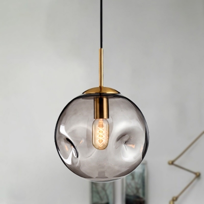 Modern Bubble Hanging Lamp Kit Amber/Smoke Gray Glass 1 Head Dining Room Pendant Light Fixture