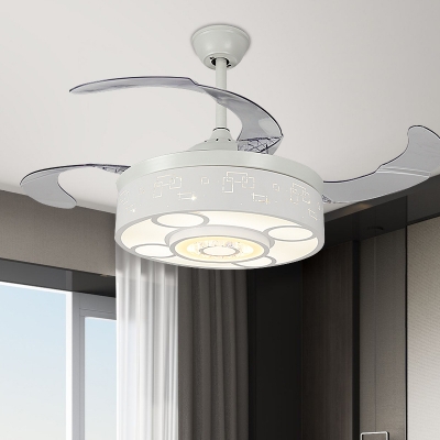 Modernist LED Ceiling Fan Lighting White Drum Semi-Flush Mount with Opal Glass Shade, Wall/Remote Control/Frequency Conversion