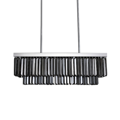 Rectangular Dining Room Chandelier Light Smoke Gray Crystal Block 6/8/10 Lights Modernism Hanging Lamp