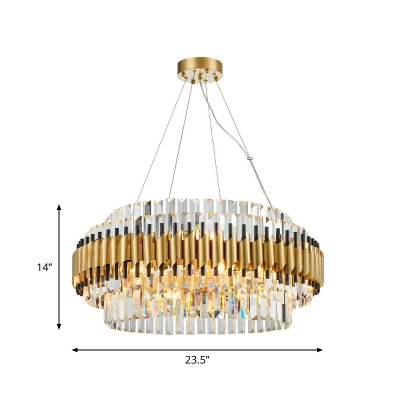 Round Crystal Hanging Pendant Light Contemporary 12/16-Light Golden Chandelier