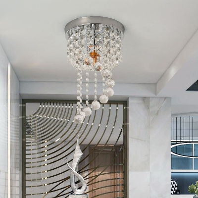 Shaped Flush Mount Lighting Contemporary Crystal LED Silver Flush Light Fixture for Living Room