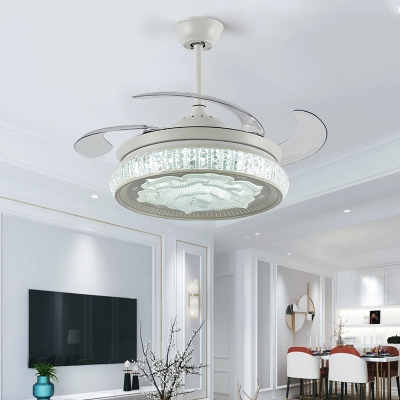 Simple Rose Ceiling Fan Light Faceted Crystal LED White Semi Flush Mount Lamp with Remote Control/Wall Control/Remote+Wall Contro