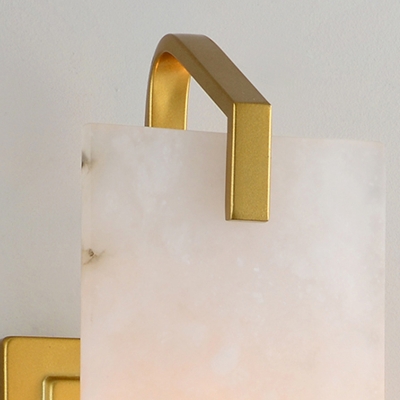Single Head Marble Sconce Colonialist Gold Rectangular Bedroom Flush Mount Wall Light