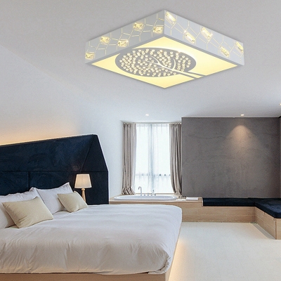 Square Ceiling Light Nordic K9 Crystal White LED Flush Mounted Light in Warm/White/3 Color Light