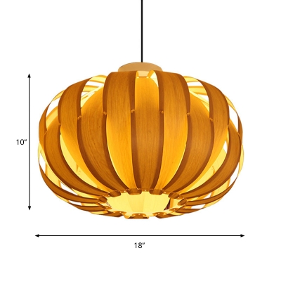 Wood Pumpkin Pendant Lighting Modern 1-Light Hanging Ceiling Light for Resturant