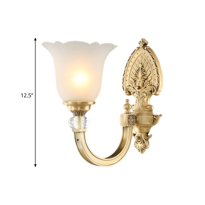 1/2-Bulb Bell Wall Light Fixture Colonial Style Frosted Glass Wall Mount Lamp with Gold Curved Arm