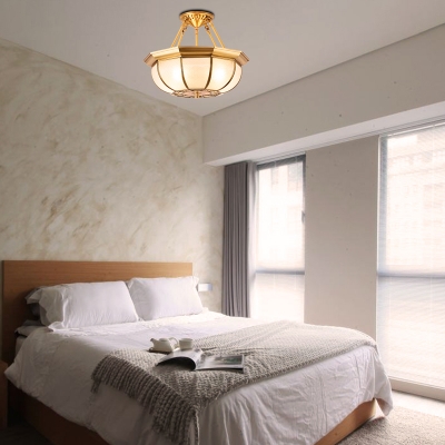 3/4/6 Bulbs Elliptical Ceiling Light Fixture Colonial Brass Satin Opal Glass Semi Flush Mount Lighting for Bedroom, 14