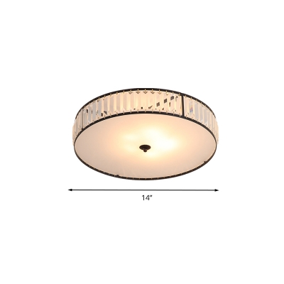 3/5 Lights Bedroom Ceiling Light Fixture Modern White Flush Mount with Drum Crystal Shade, 14
