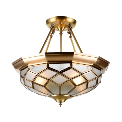 4-Light Bubble Glass Semi Flush Colonialist Brass Bowl Dining Room Close to Ceiling Lighting