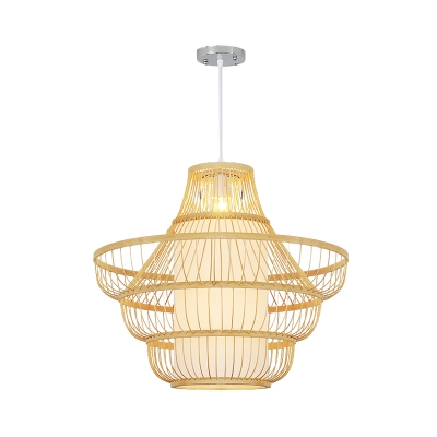 Asian Style Handwoven Suspension Light Beige Bamboo 16