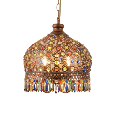 Bohemia Pendant Light with Dome Crystal Shade 1/3 Lights Antique Copper Suspension Light