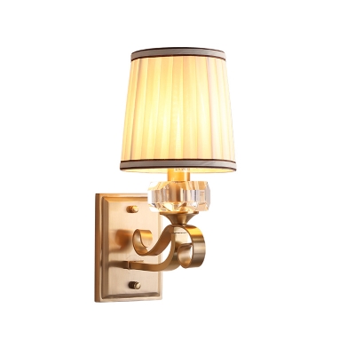Brass/Black Finish Wall Mount Light with Cone Shade Modernism Fabric 1 Light Sconce Light