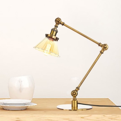 Clear/Amber Conic Table Lighting Industrial Stylish 1 Light Black/Brass Finish Table Lamp for Living Room
