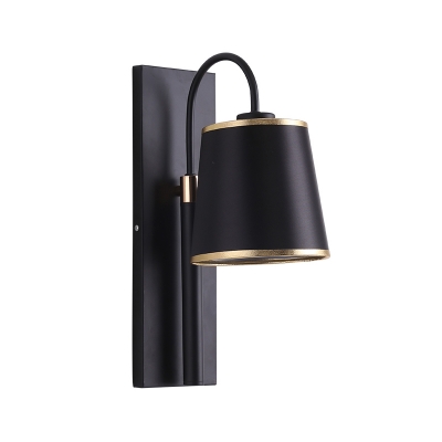 Conical Fabric Wall Light Industrial Stylish 1 Light Black/White Wall Mounted Light with Metal Gooseneck Arm