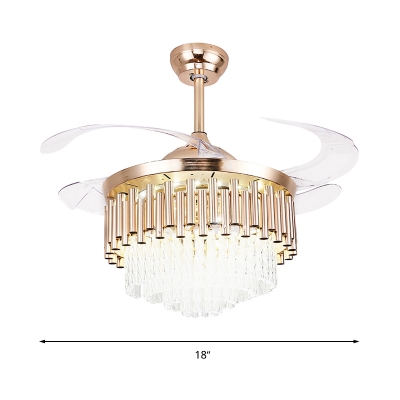 Contemporary Tube Ceiling Fan Light Crystal Led Flush Mount in Gold with Remote Control/Wall Control/Remote Control and Wall Control