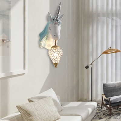 Crystal Ice Cream Wall Lamp Traditional 1 Light Wall Sconce Light with Pink/Blue Unicorn Decoration