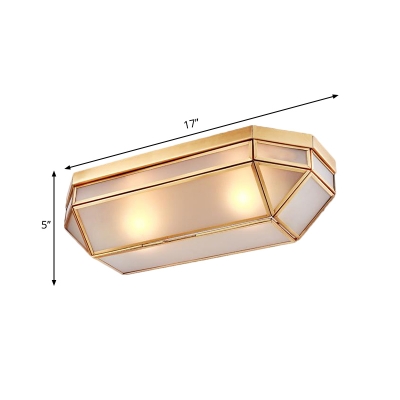 Frosted Glass Brass Ceiling Flush Rectangle 2 Heads Colonialist Flush Mount Lamp for Bedroom
