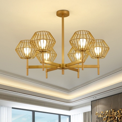 Iron Cage Chandelier Pendant Traditional 6/8-Head Gold Ceiling Light Fixture, 31.5