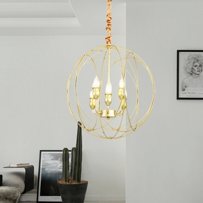 Metal Black/Gold Suspension Lighting Globe 4/6 Lights Classical Ceiling Chandelier for Living Room