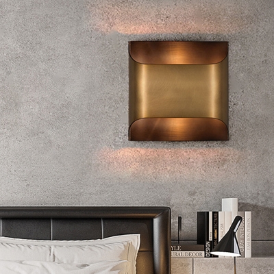 Metal Brass Flush Mount Wall Light Square/Rectangle Single Bulb Colonialism Sconce Light Fixture for Bedroom