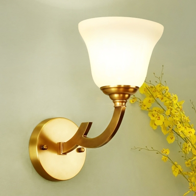 Milky Glass Flared Wall Light Traditional Style 1 Head Living Room Wall Sconce Fixture in Gold