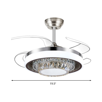 Modern Circular Ceiling Fan Light Cut Crystal Led Flush Mount in Silver with Remote Control/Frequency Conversion