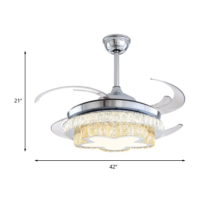 Modern Style LED Flush Lamp with Fan Beveled Crystal Silver Star LED Semi Ceiling Light