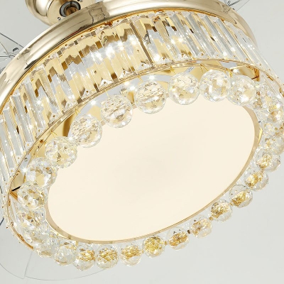 Modernity Ball Semi Mount Fan Light 4-Blade Clear Crystal LED Downrod Ceiling Lamp in Gold