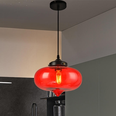 Onion Hanging Ceiling Light Modern Gray/Red/Yellow Glass 1 Head Restaurant Pendant Light Fixture