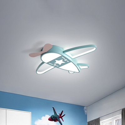 Pink/Blue Plane Flushmount Lighting Metal Modernism LED Flush Mount Lamp in Warm/White Light, 19.5