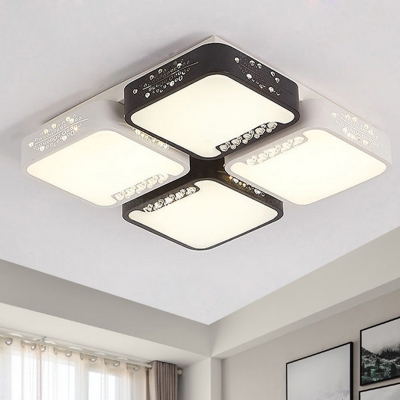 Rectangle/Square Living Room Flushmount Modern Acrylic 4/6 Lights Black and White Ceiling Lighting, Warm/White/3 Color Light