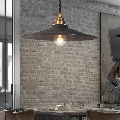 Rustic Style Flared Pendant Lamp Wrought Iron 1 Head Restaurant Ceiling Lighting in Antique Black