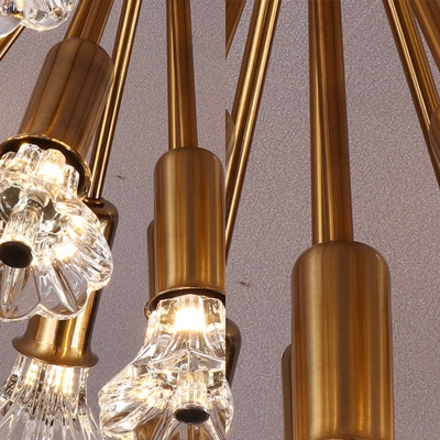 Sputnik Semi Flush Ceiling Light Simple Crystal 16 Lights Living Room Semi Flush Mount in Brass