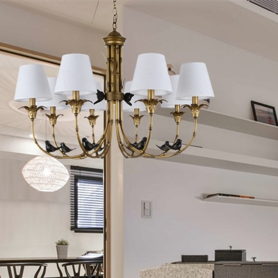 White Tapered Pendant Lighting Classic Fabric 3/6/8 Lights Living Room Chandelier Lamp