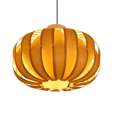 Wood Pumpkin Pendant Lighting Modern 1-Light Hanging Ceiling Light for Resturant