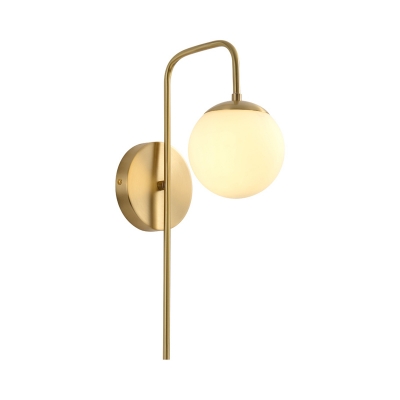 1 Bulb Wall Mounted Lamp Minimal Sphere White Frosted Glass Sconce Lighting with Gold Gooseneck Arm