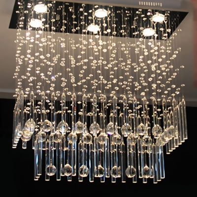 6 Bulbs 2-Tier Flush Light Modernist Crystal Ceiling Mount Light Fxiture in Nickel for Living Room