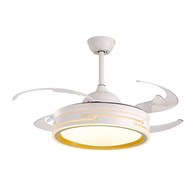 Acrylic Drum LED Ceiling Fan Light Minimalist White Flush Lamp with Schedule Shutdown Function