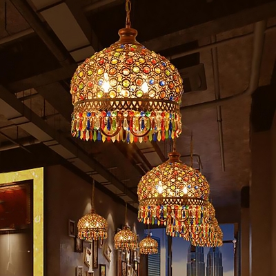 Bohemia Pendant Light with Dome Crystal Shade 1/3 Lights Antique Copper Suspension Light
