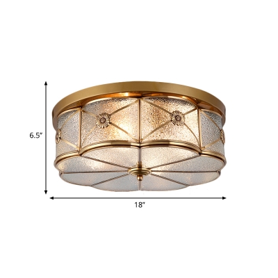 Brass 3/4 Heads Flush Mount Lamp Colonialism Bubble Glass Scalloped Ceiling Fixture for Living Room, 14