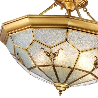 Brass 4/6 Lights Semi-Flush Ceiling Light Colonialism Bubble Glass Faceted Flush Mount Chandelier for Living Room, 19.5