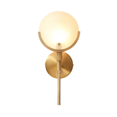 Brass Elliptical Wall Lamp Colonialist Cream Glass 1 Head Living Room Sconce Light Fixture