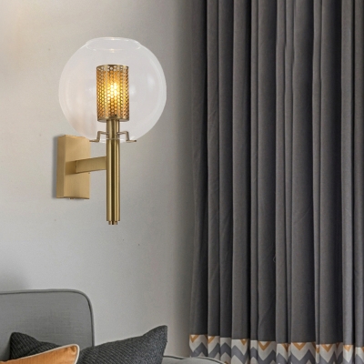 Brass Gold Finish Wall Sconce Cylindrical Mesh 1 Head Minimal Wall Mounted Light