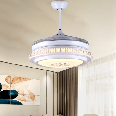 Circle Ceiling Fan Light Modernist Crystal White Led Flush Light with Remote Control/Wall Control/Remote Control and Wall Control